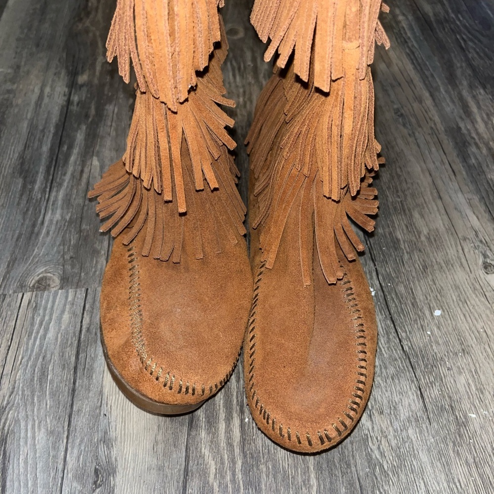 Minnetonka Fringe Suede Knee-High Boots - Picture 6 of 7